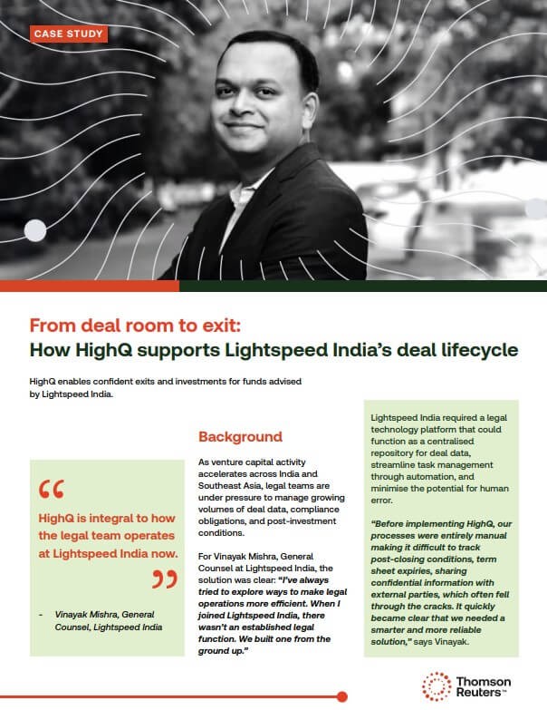 How HighQ supports Lightspeed India’s deal lifecycle